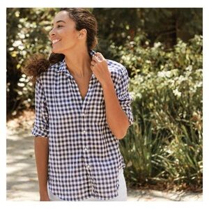 Frank & Eileen Button Down Shirt Small Linen Relaxed Fit Gingham Plaid Blue